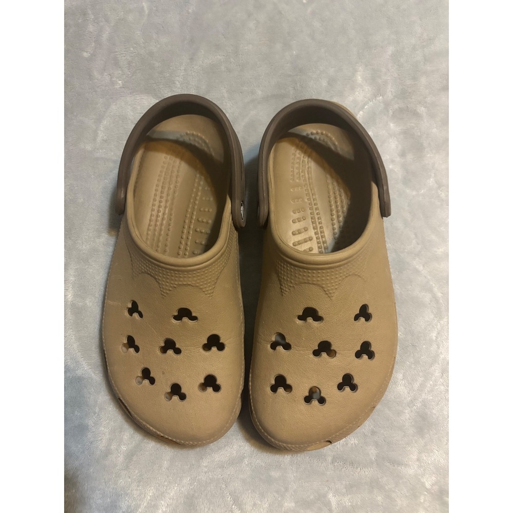 Disney Crocs Clogs Khaki Tan Mickey Mouse Head Cutouts Mens 6/7 Womens 8/9